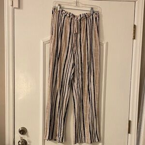 Striped Cotton Pants - Women’s Black, White, Tan
